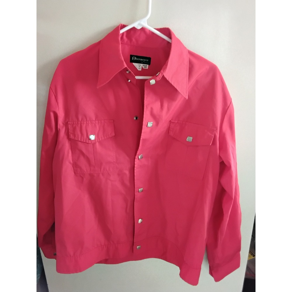 Obermeyer Vintage Mens Large Pink Windbreaker‎ Ski Jacket Snap Front Retro 90s